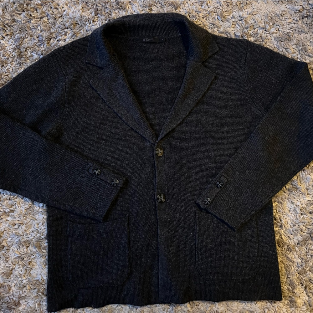 Raffi Grey Merino Wool Blend Button Up Sweater
